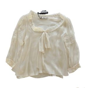 Sheer Tie-Neck Blouse in Cream